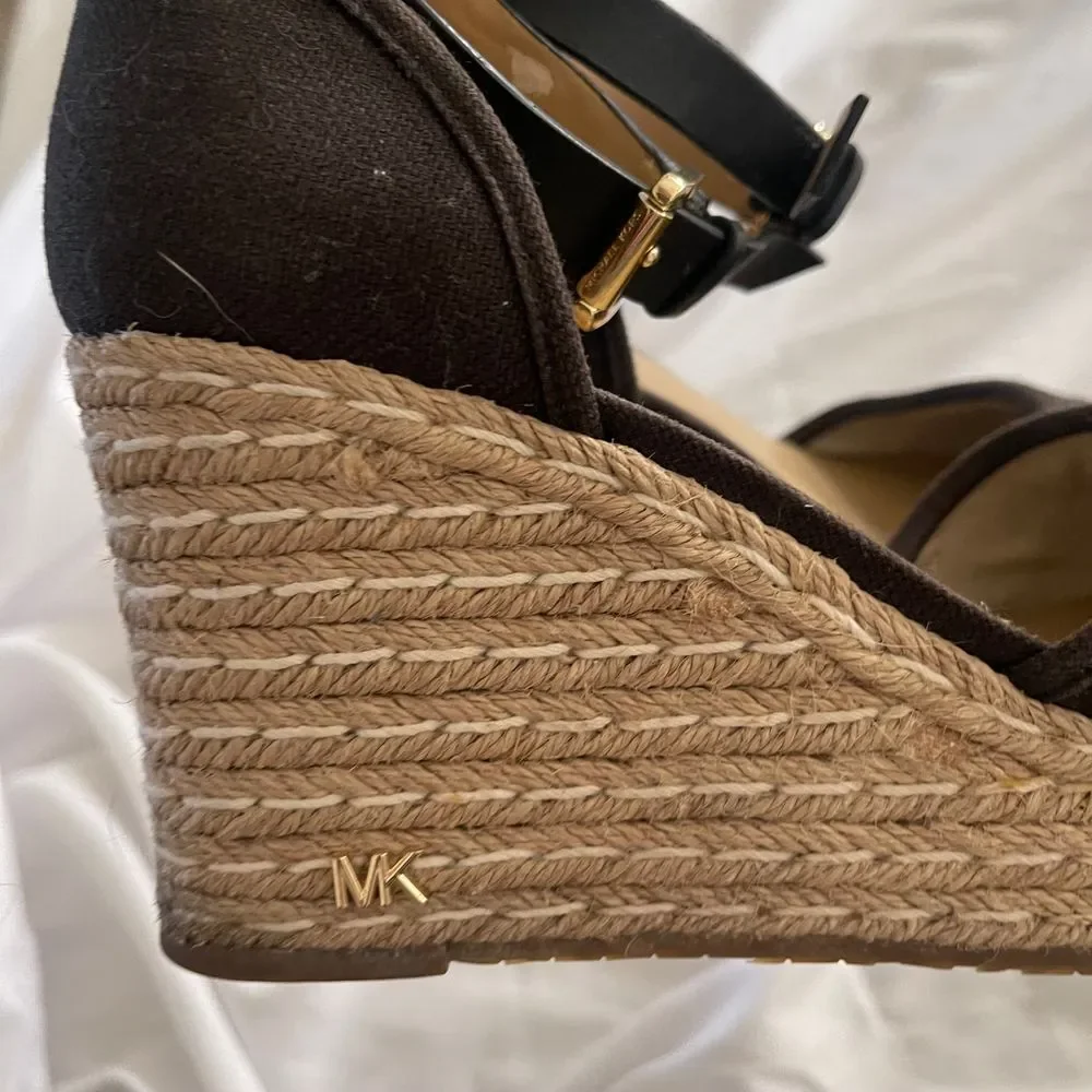 Michael Michael Kors Espadrilles Canvas and Leather Boho Wedges Size 6‎